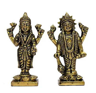 ESplanade Brass Lakshmi Narayan Pair Lord Vishnu Statue Sculpture 3 Inches • $20.99