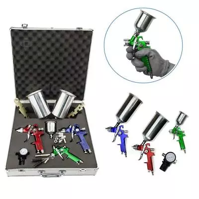 $68.99 • Buy 3 HVLP Air Spray Gun Kit Auto Paint Car Primer Detail Basecoat Clearcoat W/ Case