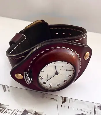 Leather Genuine Strap Vintage Molnija Pocket Watch Gothic Wristband Steampunk • $156.88
