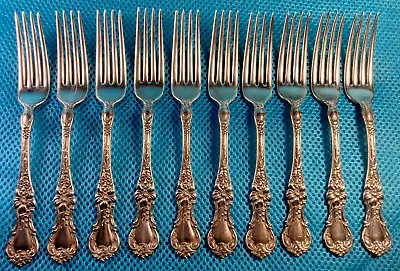 NICE ANTIQUE Forks 1835 R. Wallace 10 Silverplate Floral Fork Hibiscus 7 3/8” • $110