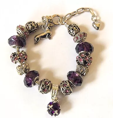 Purple Crystal Rhinestone Beaded Bracelet With Dachshund Charm • $4.95