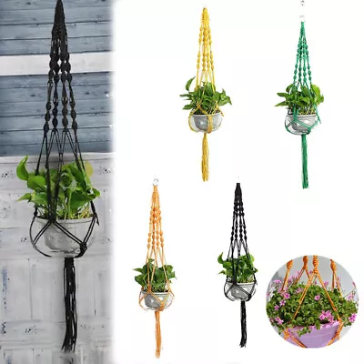 Plant Hanger Macrame Hanging Planter Basket Rope Flower Pot Holder Decor Hanging • £7.65