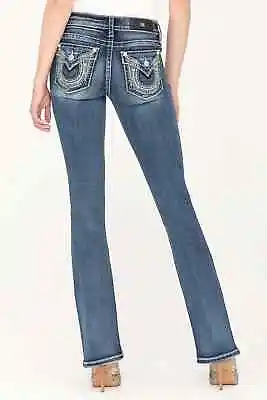 Women's Miss Me TRIBAL ENERGY BOOTCUT JEANS Horseshoe Feather Embroidery 38x34 • $114.99