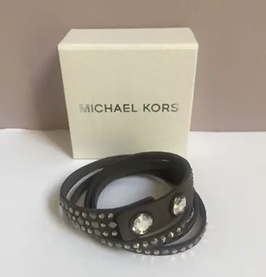 Michael Kors Bracelet Double Wrap Dark Gray Leather Jeweled Snap J3 • $49.99