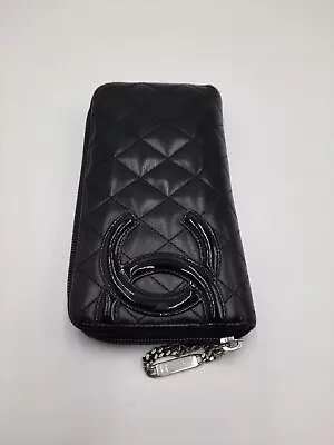 Chanel Cambonline Leather Quilted Zipper Around Black Colour Long Wallet. • $600