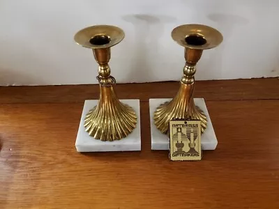 Pair Of Artbrass Metal Products Co. New York Candlesticks Brass & Marble Base • $45
