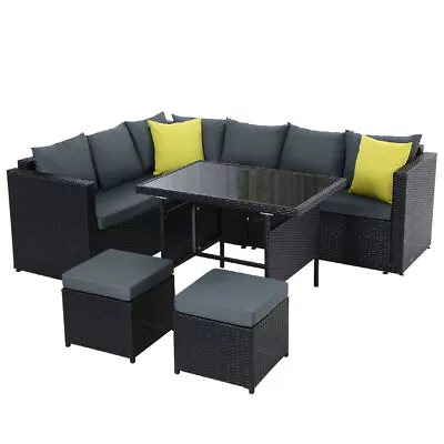 Gardeon 8 Seater Outdoor Dining Set Sofa Table Chair Wicker Lounge Setting • $769.95