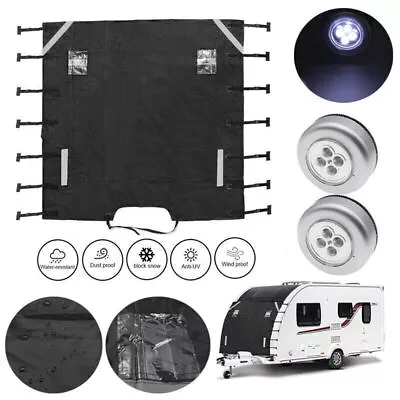 210D Waterproof Caravan Front Towing Cover Protector Shield Guard + 2 LED Light • $39.29