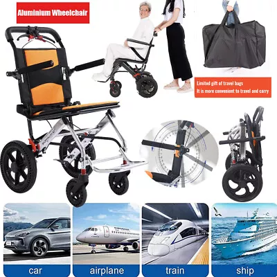 Folding Wheelchair UltraLight Travel Wheelchairs Trolleys For Elderly &Carry Bag • $279.56