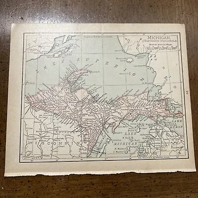 Rand McNally & Co Antique 1904 Map Of Michigan (Northern Peninsula) 7x6 Inches • $9.75