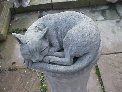 Laying Sleeping Cat Stone Concrete Statue  Garden Sculpture Ornament • £23