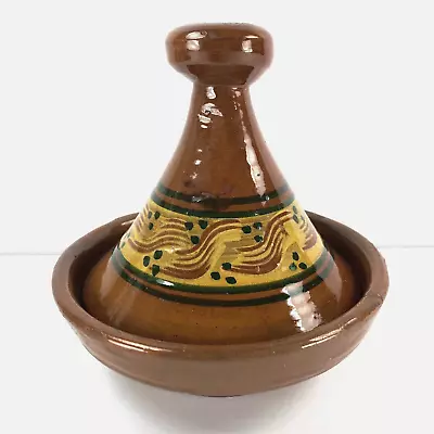 $13 • Buy Vintage Small Moroccan Tagine Tajine Slip Sgraffito Redware Pottery Boho Decor