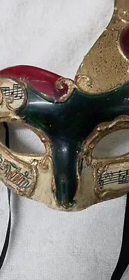 Venetian Style Masquerade Cat Mask Mardi Gras Music Symbols Gold Trim • $10.50