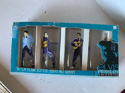 The King Of RR Elvis Presley Set Collector Glasses 4 Pc 10 Oz.  Never Opened Box • $23.95