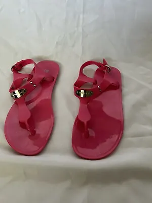Michael Kors MK Plate Jelly Toe Post Sandals Pink W/Silver Plate Sz 8 • $15