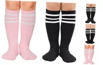  Toddler Kids Soccer Socks Striped One Size 2 Pink&black With White Stripes • $14.70
