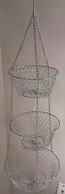 3 Tier  Wire Mesh Metal Hanging Fruit Basket Collapsible Retro Farmhouse • $24.99