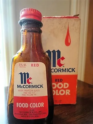 McCormick Food Color Red 1 FL Oz Some Left Advertising Box & Bottle Vintage • $9.99