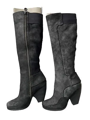 MAXSTUDIO Black Suede Leather Knee- High Boots Woman Size 5.5M • $59