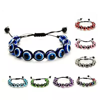 $7.95 • Buy EVIL EYE BEAD BRACELET 12mm Shamballa Style Good Luck Protection NEW Adjustable