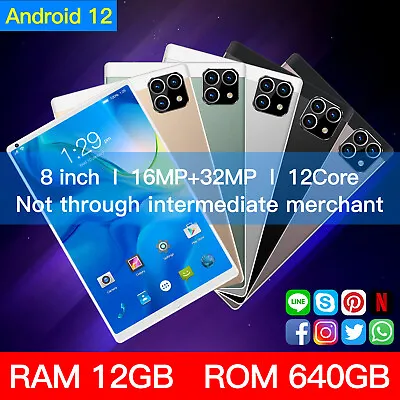 8  WIFI Tablet Android 11 HD 12+640GB Tablet Pad 12 Core Netflix Dual Camera 5G • $111.91