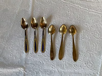 Vintage Russian Silver (875) Enamel 22K Gold Wash Serving Spoons Set Of 6 • $99.99