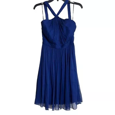 J. Crew Sinclair Dress In Deep Cobalt Royal Blue Size 8 100% Silk Chiffon • $26.10