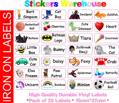 £3.99 • Buy Custom Text Labels 25pcs IRON ON Clothing Name School Stickers Tags Kids Uniform