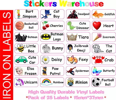 £3.99 • Buy Custom Text Labels 25pcs IRON ON Clothing Name School Stickers Tags Kids Uniform