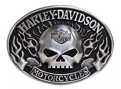 Harley-Davidson Mens Belt Buckle Immunity Flame Willie G Skull Silver HDMBU10409 • $44.95