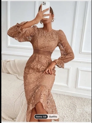 £20 • Buy Lace High Low Mermaid Dress With Sleeves By Shein Size 12 BNWOT Neutral