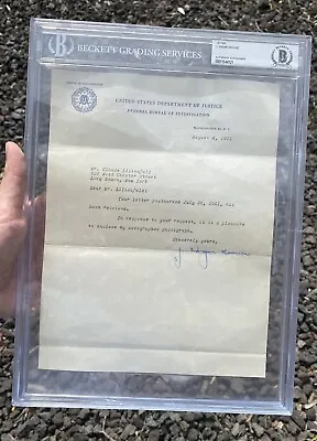 J Edgar Hoover SIGNED Letter! Beckett Encapsulated! 1951 FBI Autograph Historic • $175