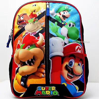 Nintendo Super Mario Boys School Backpack 16  Large Book Bag Luigi Toad Bowser • $19.95