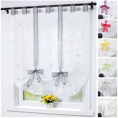 Roman Curtains Adorable Tie Up Tab Top Semi Sheer Window Net Curtains Blinds • £12.99