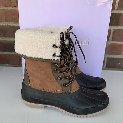 Madden Girl Climbber Brown Lace Up Duck Ankle Boots Snow Rain Women’s US 6.5 M • $26.95