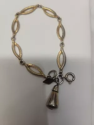 Vintage Sarah Coventry Gold-tone Link Bracelet- Bell Charm- 7 - Signed  • $5.99