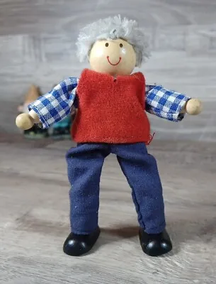 Melissa Doug Family Dollhouse Figure Poseable Wood Doll Dad Man Grandpa • $8