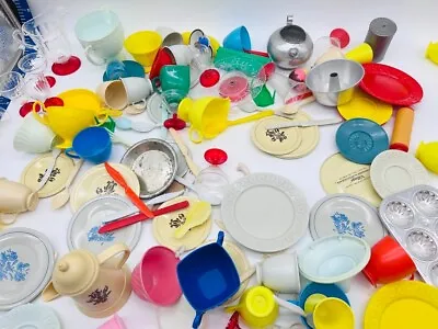 Mixed Lot VTG Plastic Toy Dollhouse Children's Play Dishes Plastic Tin Plasco • $19.99