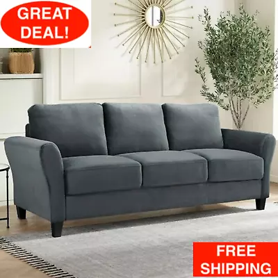 Modern Alexa 3-Seat Curved Arm Microfiber Sofa Couch Living Room Furniture Gray • $295.99