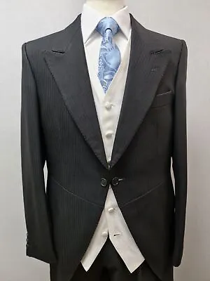 I4 Mens Black Herringbone Wedding Evening Formal Royal Ascot Tailcoat Jacket • £39.99