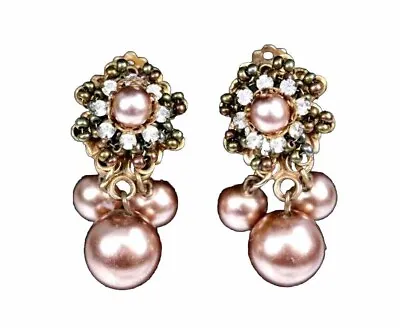 Miriam Haskell Clip On Earrings Pearls And Diamante Circa 1950 • £150