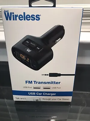 Just Wireless FM Transmitter & Dual Port Car Charger LED Display Black New    • $10