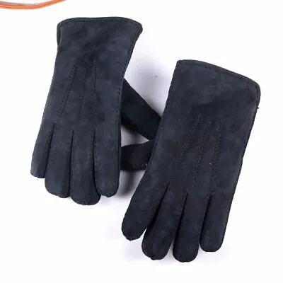 Men's Real Fur Shearling Real Leather Sheepskin Fleece Winter Warm Short Gloves • $28.80