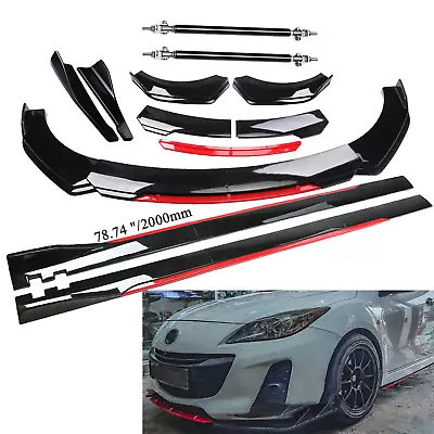 Front Bumper Lip Splitter + Side Skirt Glossy Black +Red For Mazda 2 3 6  U • $99.99