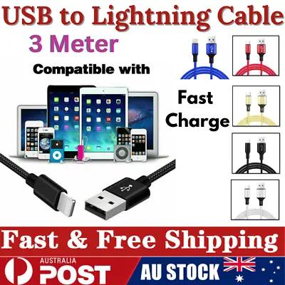$2.99 • Buy 3M USB Charging Charger Cable Cord Apple IPhone 14 13 12 11 Pro Max XR 8 7 IPad