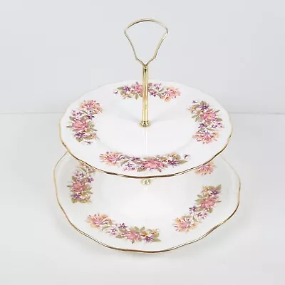 Colclough Wayside Honeysuckle 2 Tier Cake Stand Bone China England Vintage • £22.59