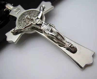 LARGE 3  CROSS JESUS Pendant 925 STERLING P/L SILVER ITALY 24  Necklace Men Hip • $16.88