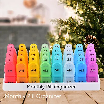 Monthly Pill Organizer Pill Case Box 32 Numbers 31 Days One Month 2 Times A Day • $16.18