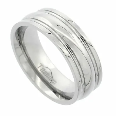 Titanium Ring Men Women Wedding Band Domed Center Grooved Edge Comfort Fit 6mm • $14.72