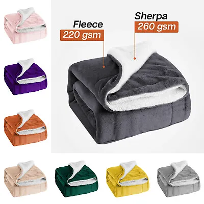 £20.99 • Buy Large Sherpa Fleece Blanket Soft Warm Bed Sofa Throw Blanket Double King Size UK